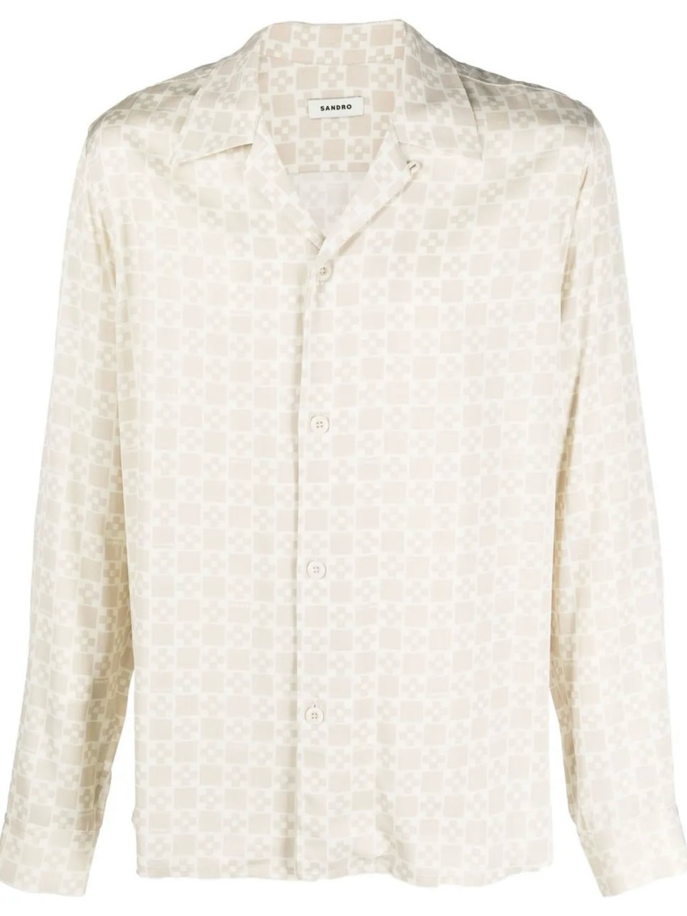 Sandro Ivory Tonal  Long-Sleeve Button-Down Shirt, XL